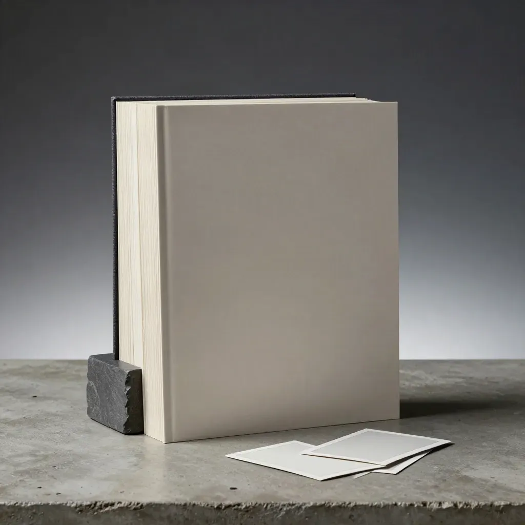 Rim-lit hero boards and crop cards beside a slate block in hazy studio light.
